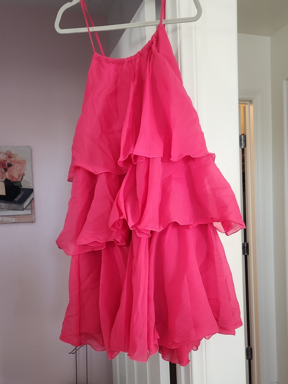Hot Pink Casual Women's Ruffled tiered Mini Dress